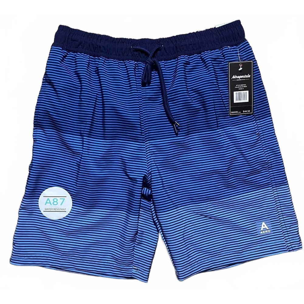 Aeropostale Swim Short Mens Size S Blue Crest Striped Water Resistant Board Shor